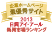 弊社サイトは日興アイ･アール株式会社の「2013年度全上場企業ホームページ充実度ランキング調査　新興市場ランキング最優秀企業ホームページ」に選ばれました。